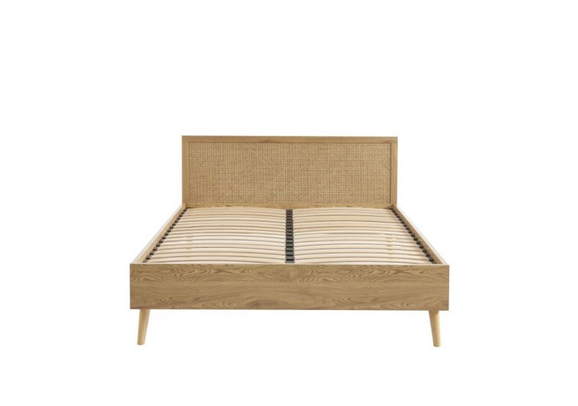 Lit double INES cannage rotin 160x200 sommier inclus
