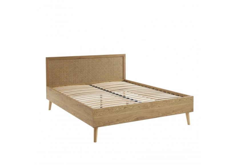 Lit double INES cannage rotin 160x200 sommier inclus