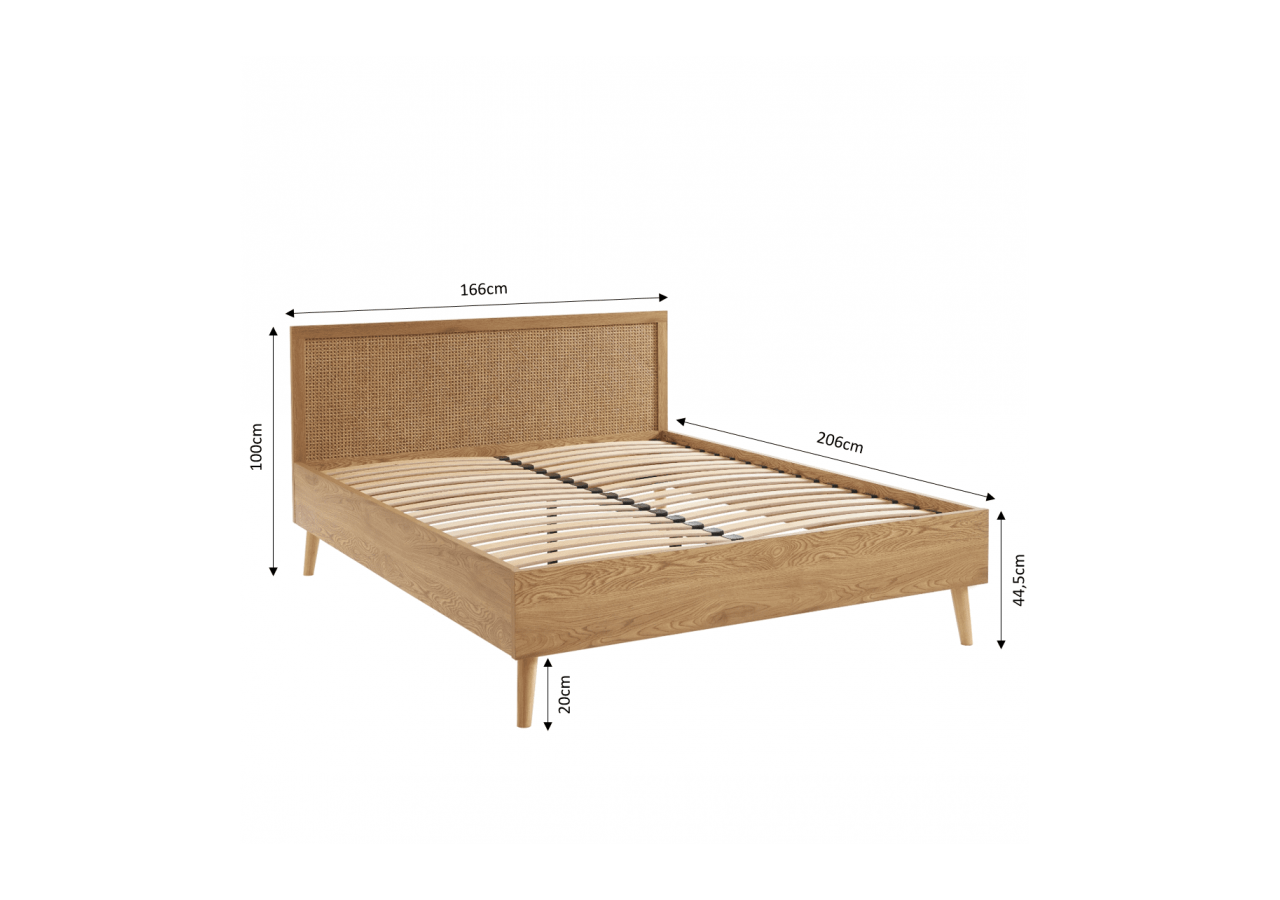 Lit double INES cannage rotin 160x200 sommier inclus