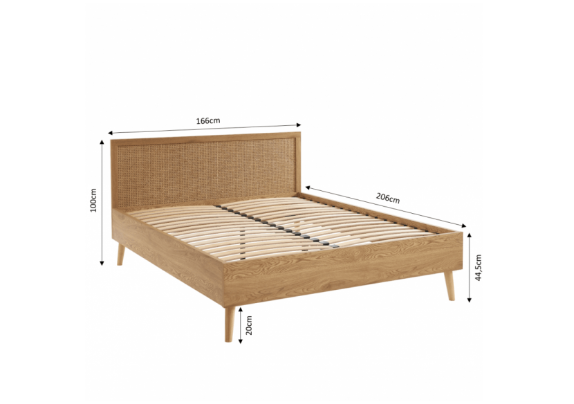 Lit double INES cannage rotin 160x200 sommier inclus