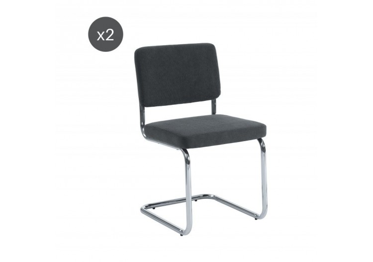 Lot de 2 chaises JACK velours côtelé gris charbon pieds métal chromé