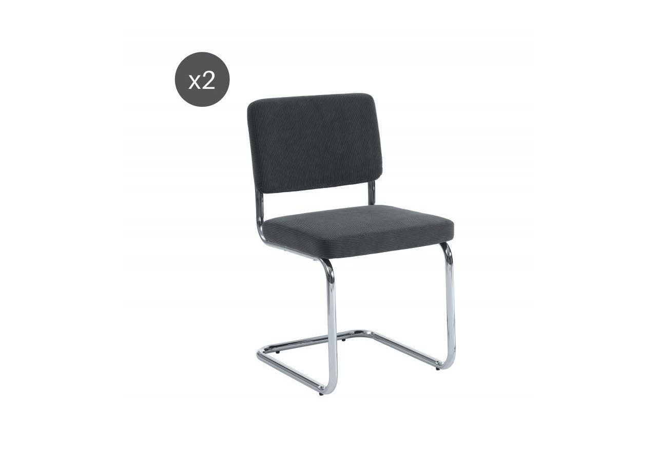 Lot de 2 chaises JACK velours côtelé gris charbon pieds métal chromé