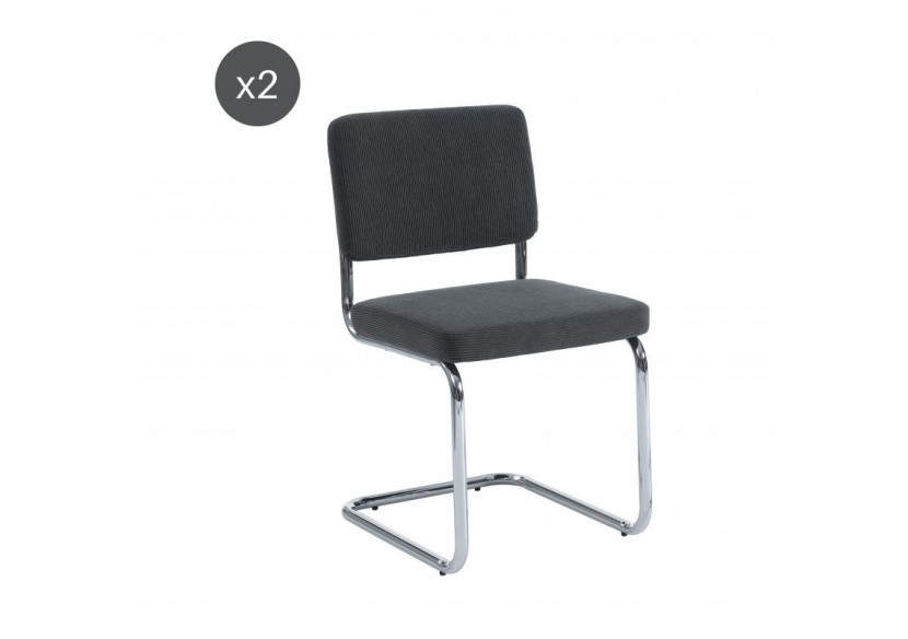 Lot de 2 chaises JACK velours côtelé gris charbon pieds métal chromé