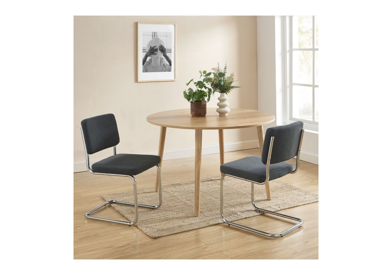 Lot de 2 chaises JACK velours côtelé gris charbon pieds métal chromé