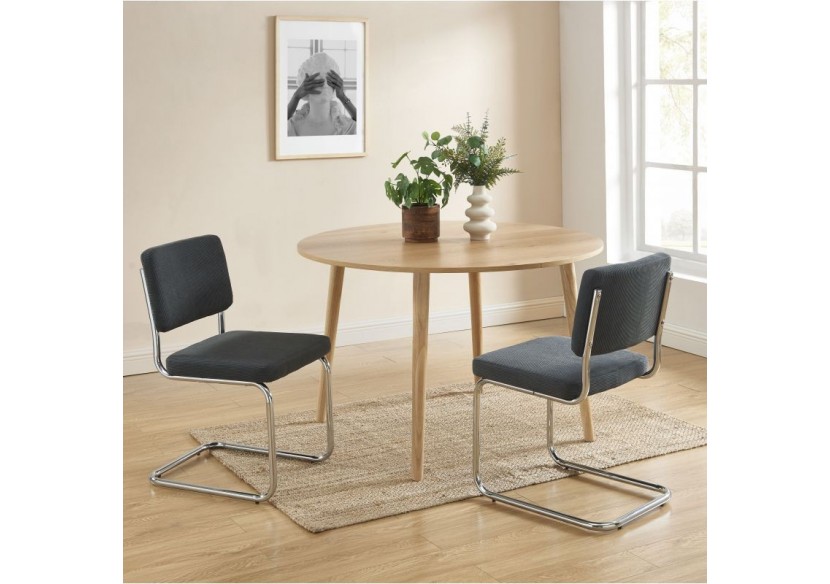Lot de 2 chaises JACK velours côtelé gris charbon pieds métal chromé