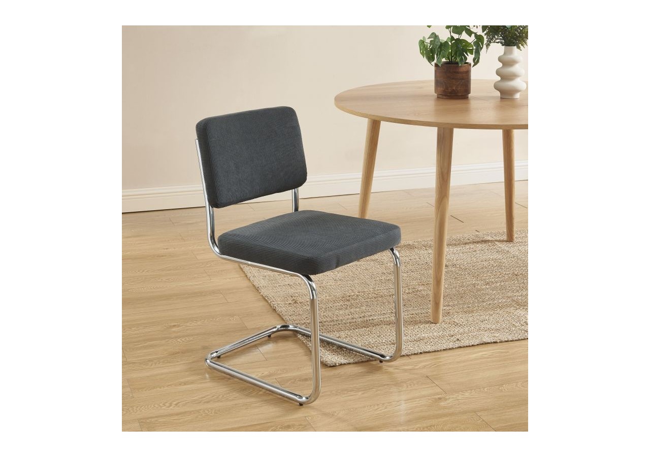 Lot de 2 chaises JACK velours côtelé gris charbon pieds métal chromé