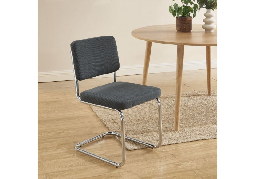 Lot de 2 chaises JACK velours côtelé gris charbon pieds métal chromé