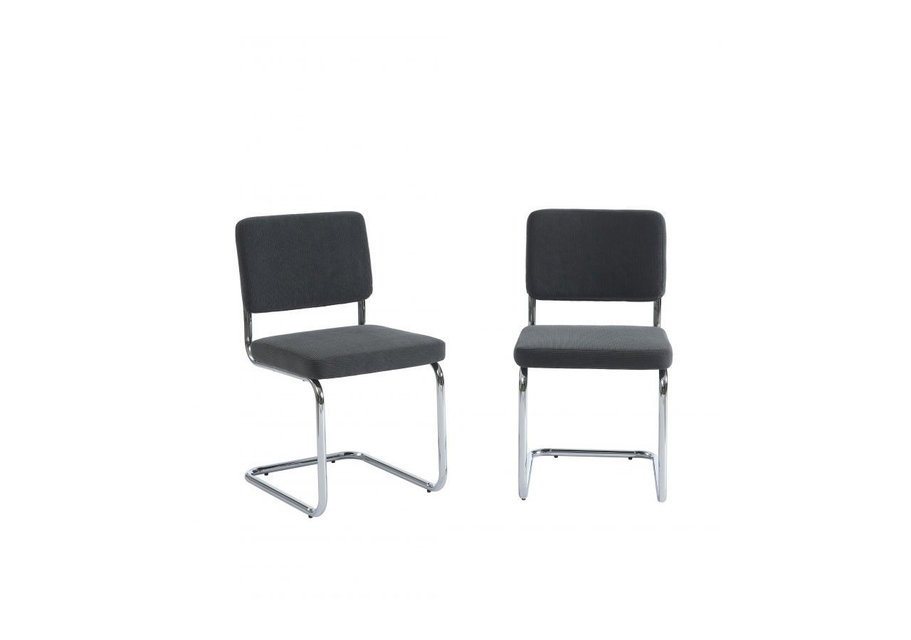 Lot de 2 chaises JACK velours côtelé gris charbon pieds métal chromé