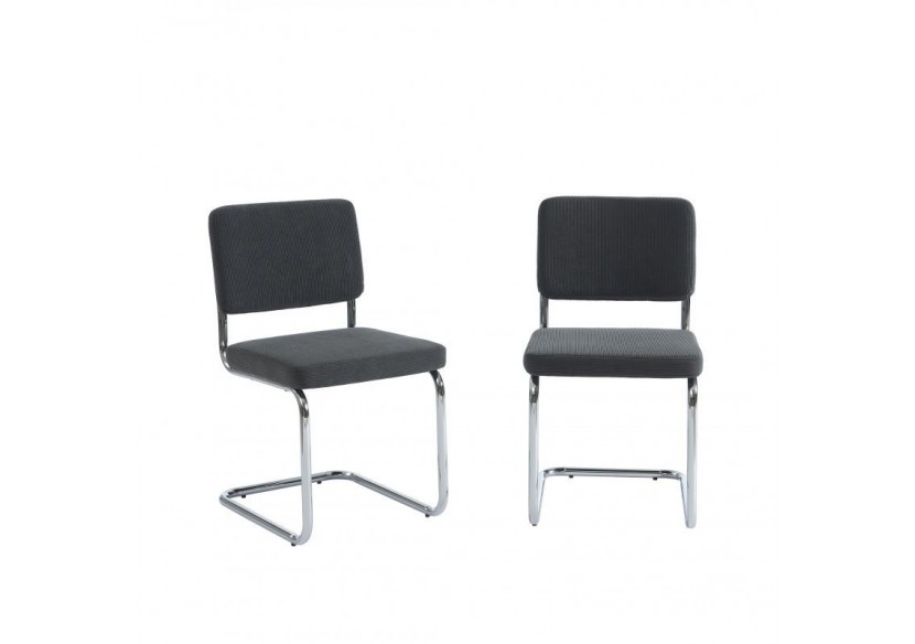 Lot de 2 chaises JACK velours côtelé gris charbon pieds métal chromé