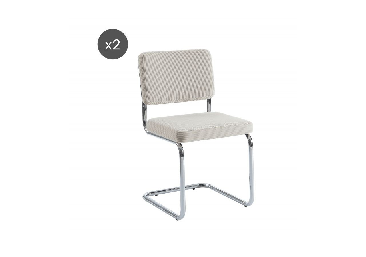 Lot de 2 chaises JACK velours côtelé écru pieds métal chromé