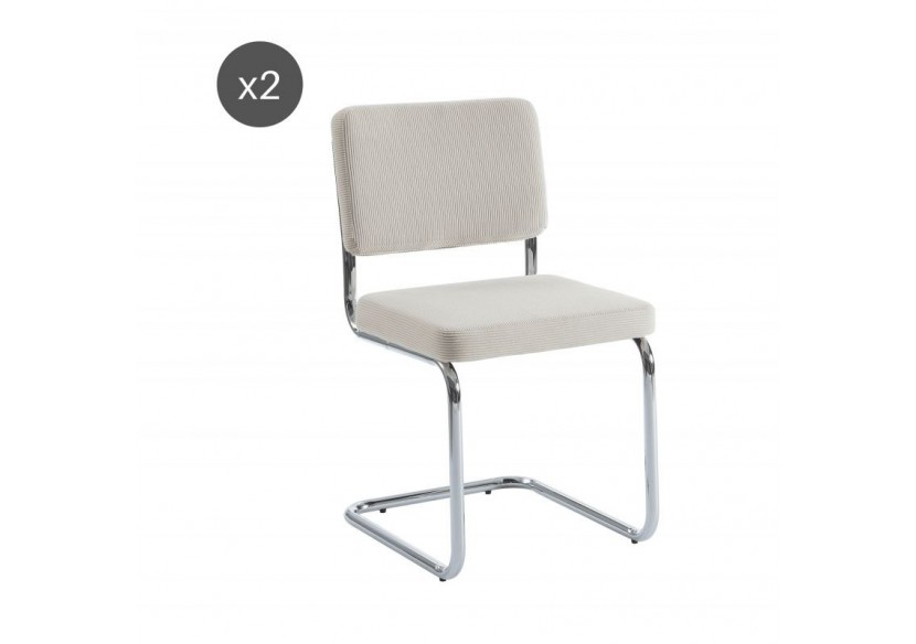 Lot de 2 chaises JACK velours côtelé écru pieds métal chromé