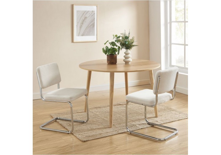 Lot de 2 chaises JACK velours côtelé écru pieds métal chromé 2