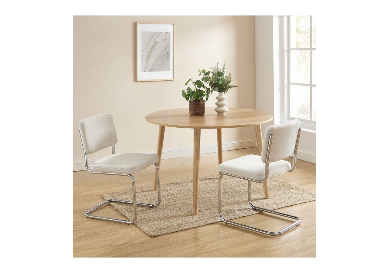 Lot de 2 chaises JACK velours côtelé écru pieds métal chromé