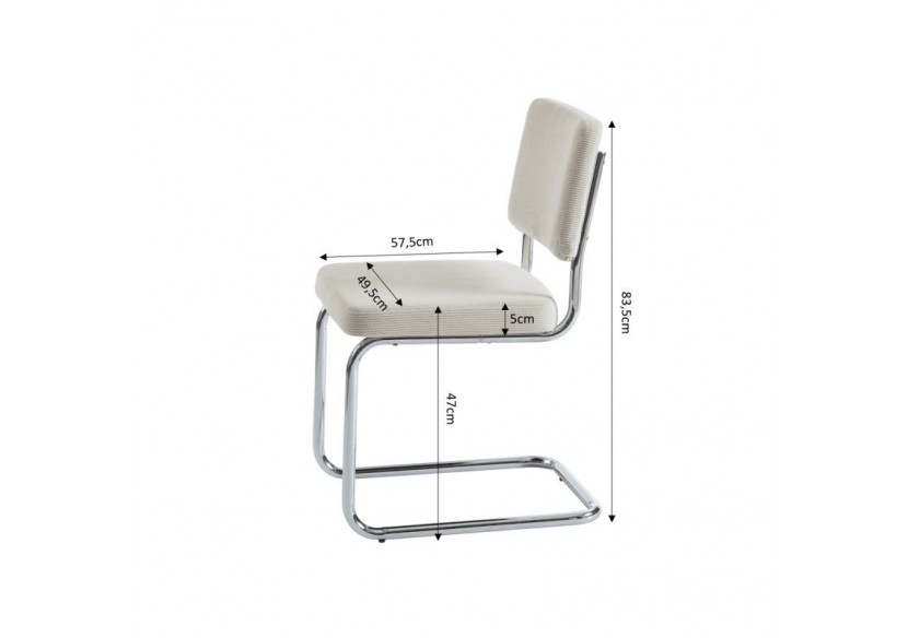 Lot de 2 chaises JACK velours côtelé écru pieds métal chromé