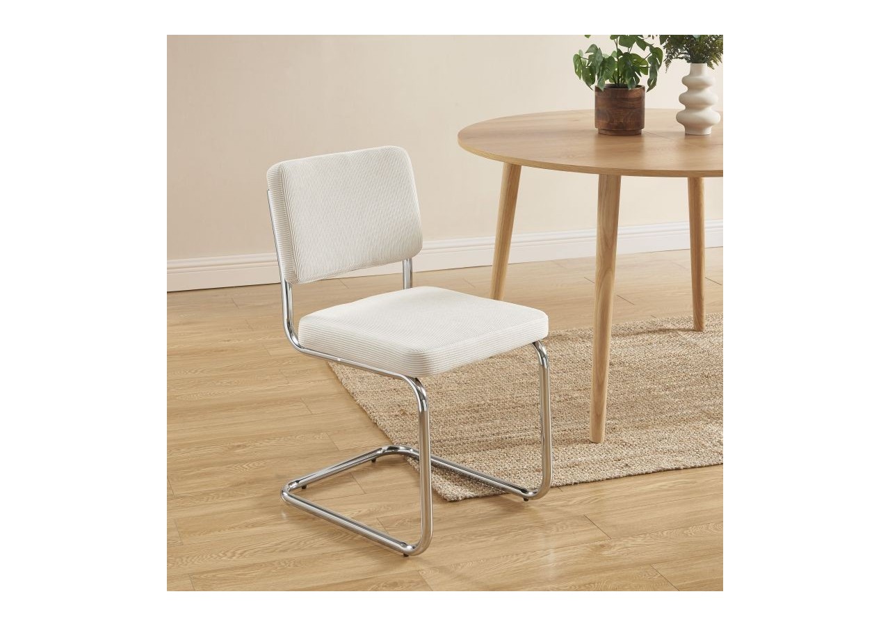 Lot de 2 chaises JACK velours côtelé écru pieds métal chromé