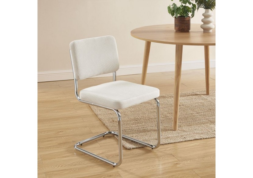 Lot de 2 chaises JACK velours côtelé écru pieds métal chromé