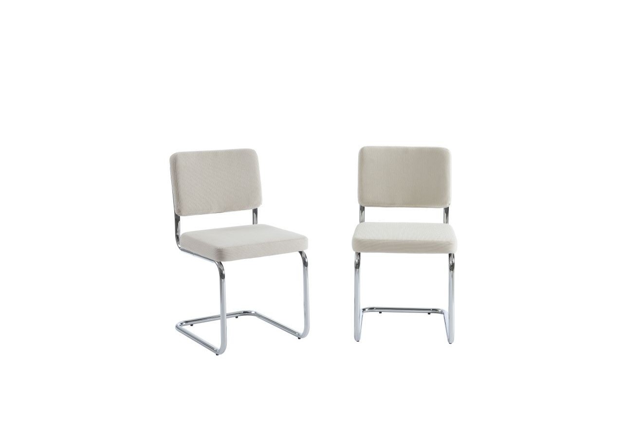 Lot de 2 chaises JACK velours côtelé écru pieds métal chromé