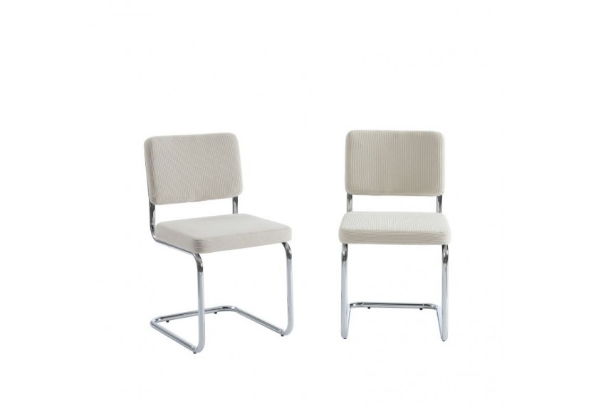 Lot de 2 chaises JACK velours côtelé écru pieds métal chromé