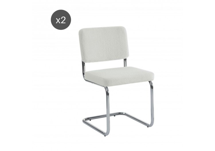 Lot de 2 chaises JACK tissu bouclette écru pieds métal chromé