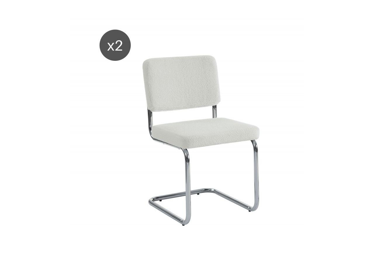 Lot de 2 chaises JACK tissu bouclette écru pieds métal chromé