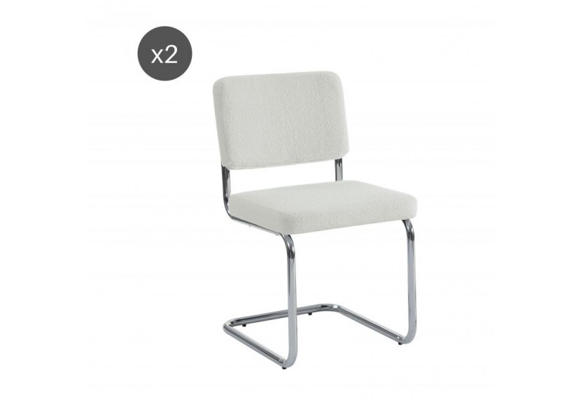 Lot de 2 chaises JACK tissu bouclette écru pieds métal chromé