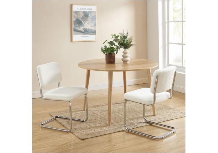 Lot de 2 chaises JACK tissu bouclette écru pieds métal chromé 2