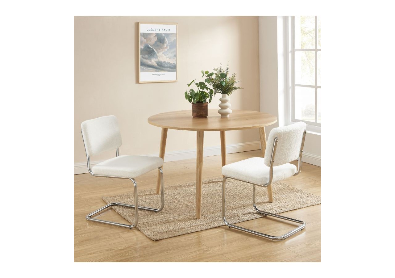 Lot de 2 chaises JACK tissu bouclette écru pieds métal chromé
