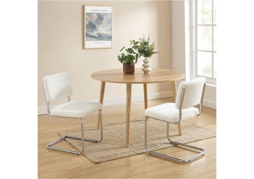 Lot de 2 chaises JACK tissu bouclette écru pieds métal chromé