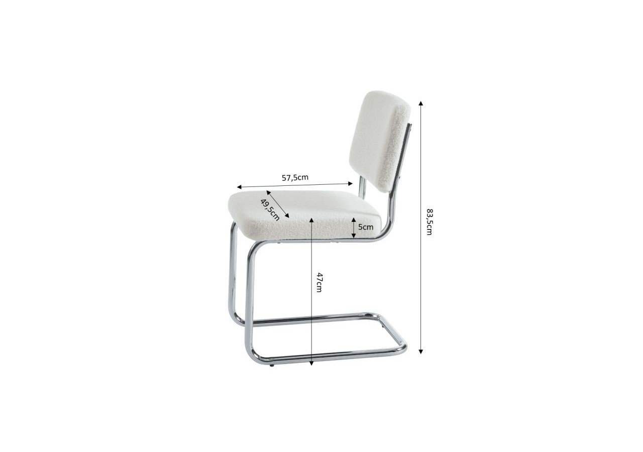 Lot de 2 chaises JACK tissu bouclette écru pieds métal chromé