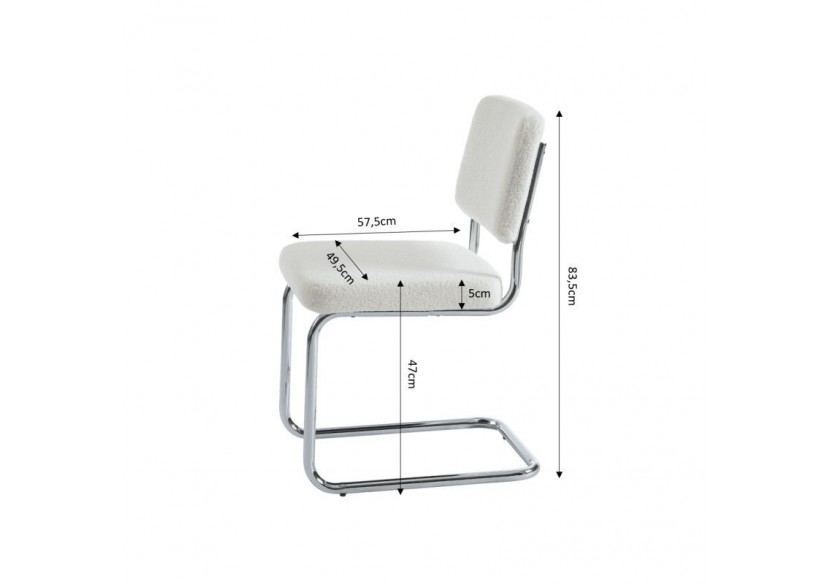 Lot de 2 chaises JACK tissu bouclette écru pieds métal chromé