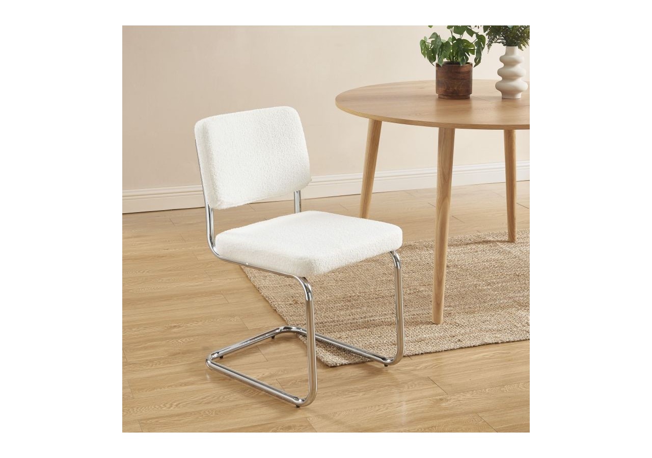 Lot de 2 chaises JACK tissu bouclette écru pieds métal chromé