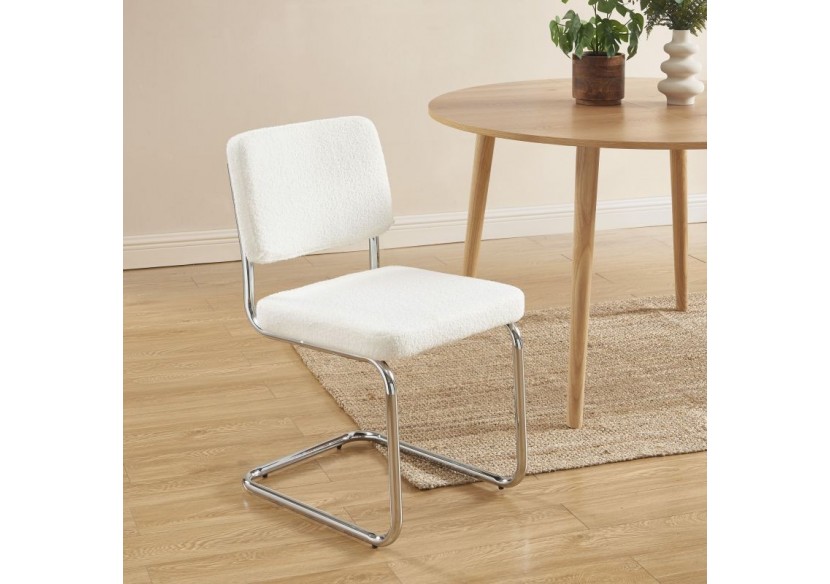 Lot de 2 chaises JACK tissu bouclette écru pieds métal chromé