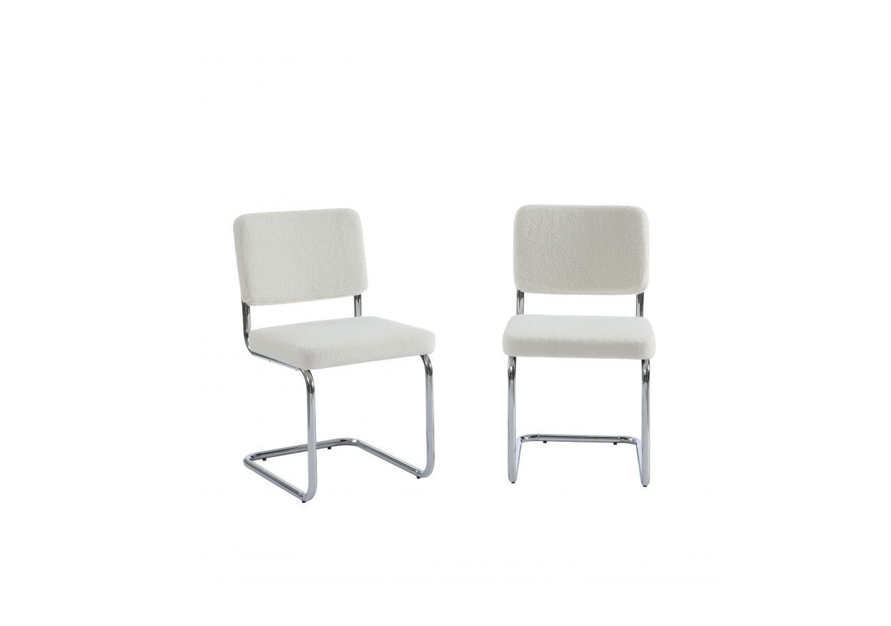 Lot de 2 chaises JACK tissu bouclette écru pieds métal chromé