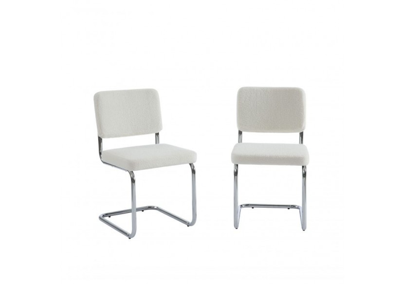 Lot de 2 chaises JACK tissu bouclette écru pieds métal chromé