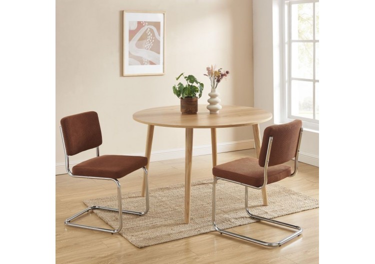 Lot de 2 chaises JACK velours côtelé terre de sienne pieds métal chromé 2
