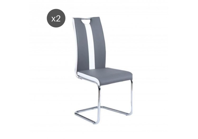 Lot de 2 chaises JADE simili gris pieds métal chromé