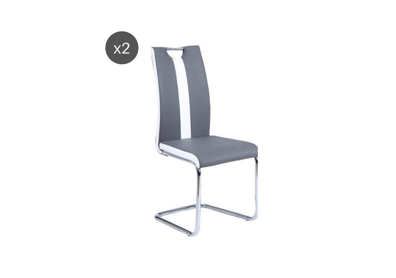 Lot de 2 chaises JADE simili gris pieds métal chromé