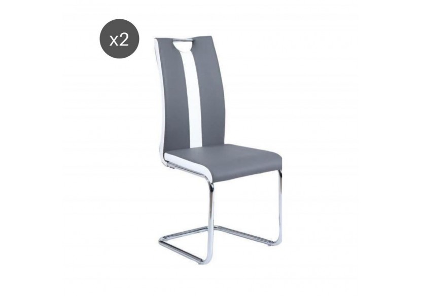 Lot de 2 chaises JADE simili gris pieds métal chromé Lot de 2 chaises JADE simili gris pieds métal chromé