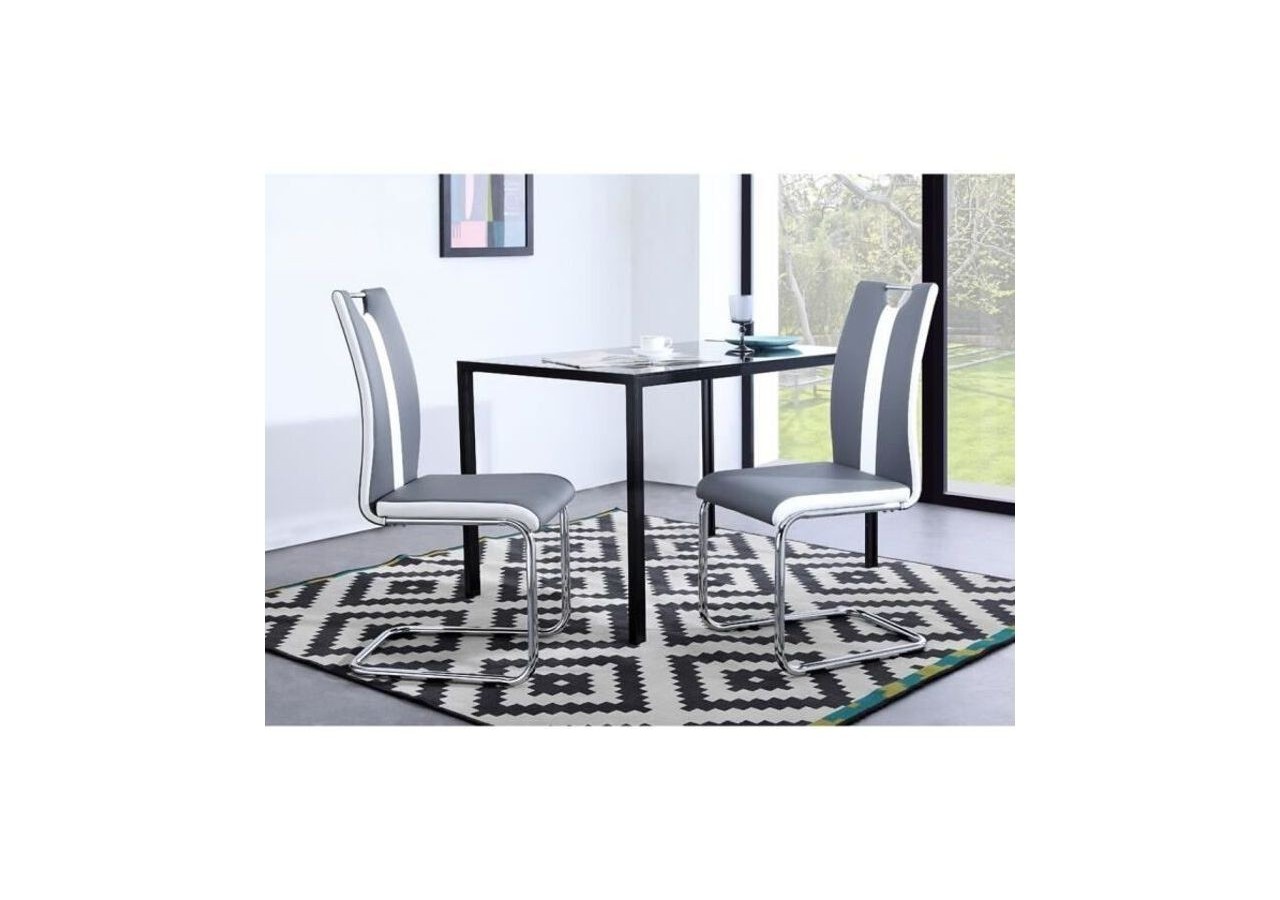 Lot de 2 chaises JADE simili gris pieds métal chromé