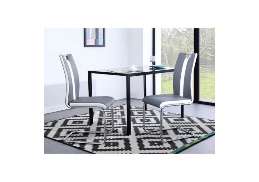 Lot de 2 chaises JADE simili gris pieds métal chromé Lot de 2 chaises JADE simili gris pieds métal chromé