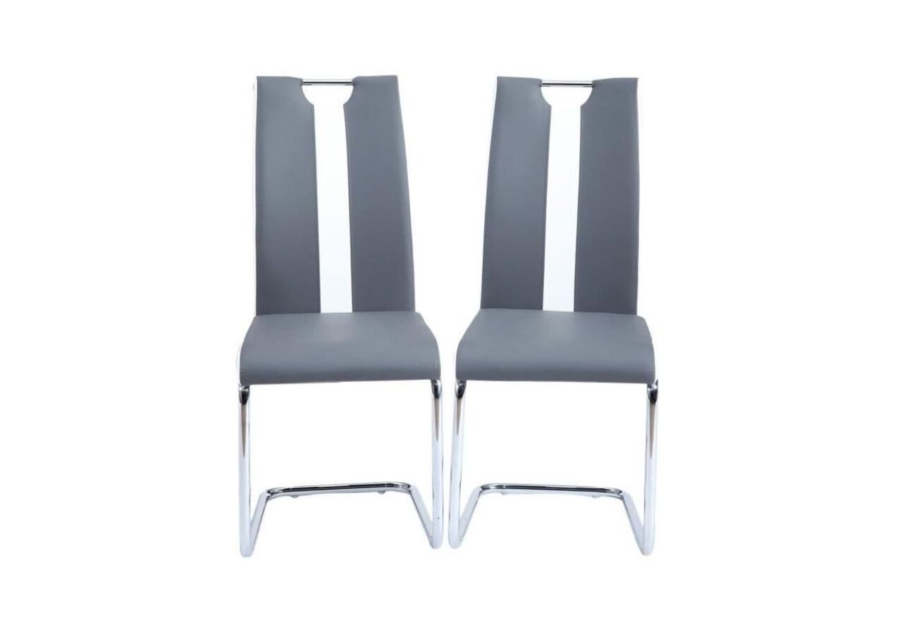 Lot de 2 chaises JADE simili gris pieds métal chromé