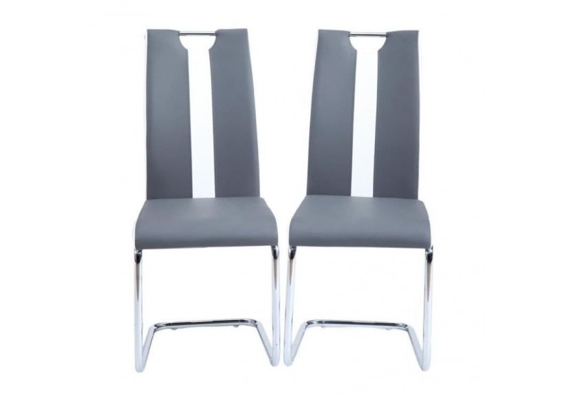 Lot de 2 chaises JADE simili gris pieds métal chromé Lot de 2 chaises JADE simili gris pieds métal chromé