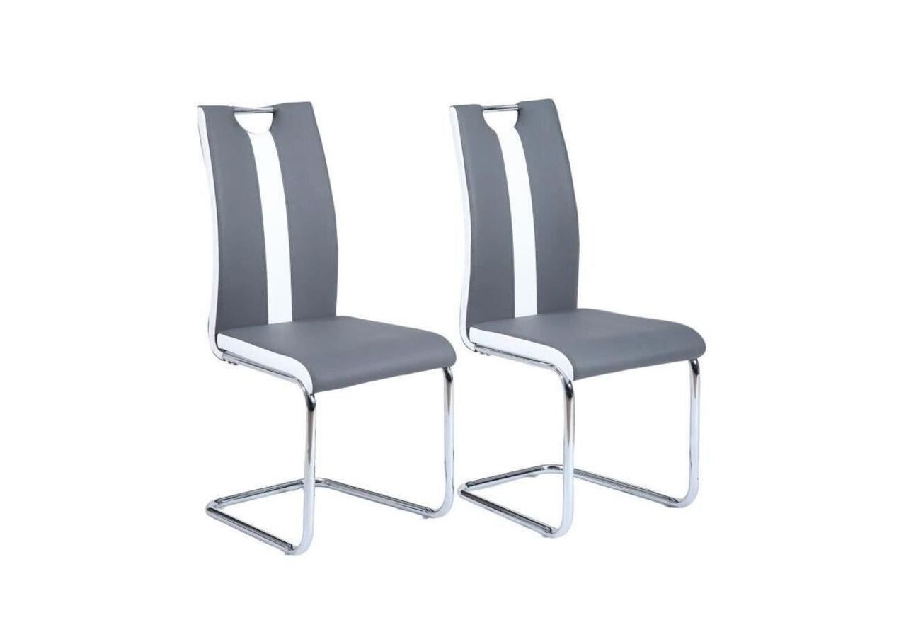 Lot de 2 chaises JADE simili gris pieds métal chromé