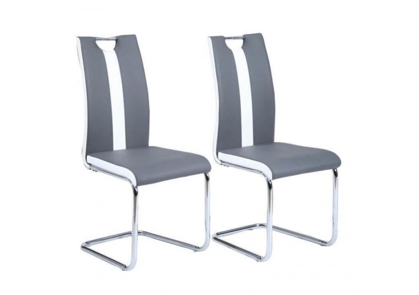 Lot de 2 chaises JADE simili gris pieds métal chromé Lot de 2 chaises JADE simili gris pieds métal chromé
