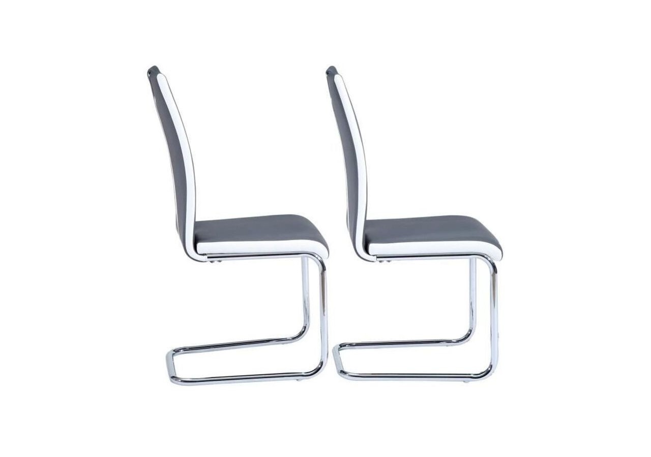 Lot de 2 chaises JADE simili gris pieds métal chromé