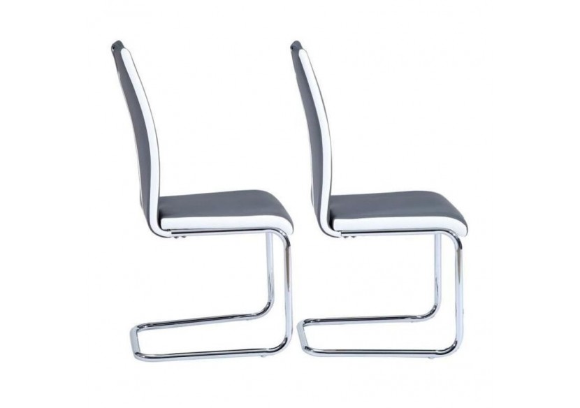Lot de 2 chaises JADE simili gris pieds métal chromé Lot de 2 chaises JADE simili gris pieds métal chromé