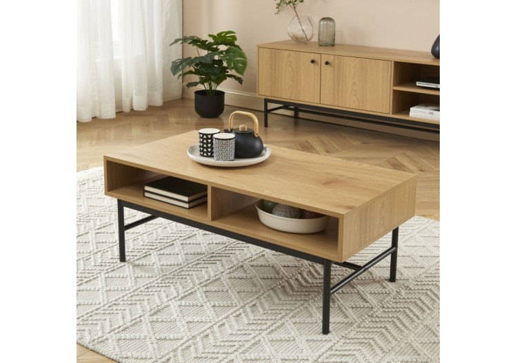 Table basse JAMES effet chêne pieds métal noir 2
