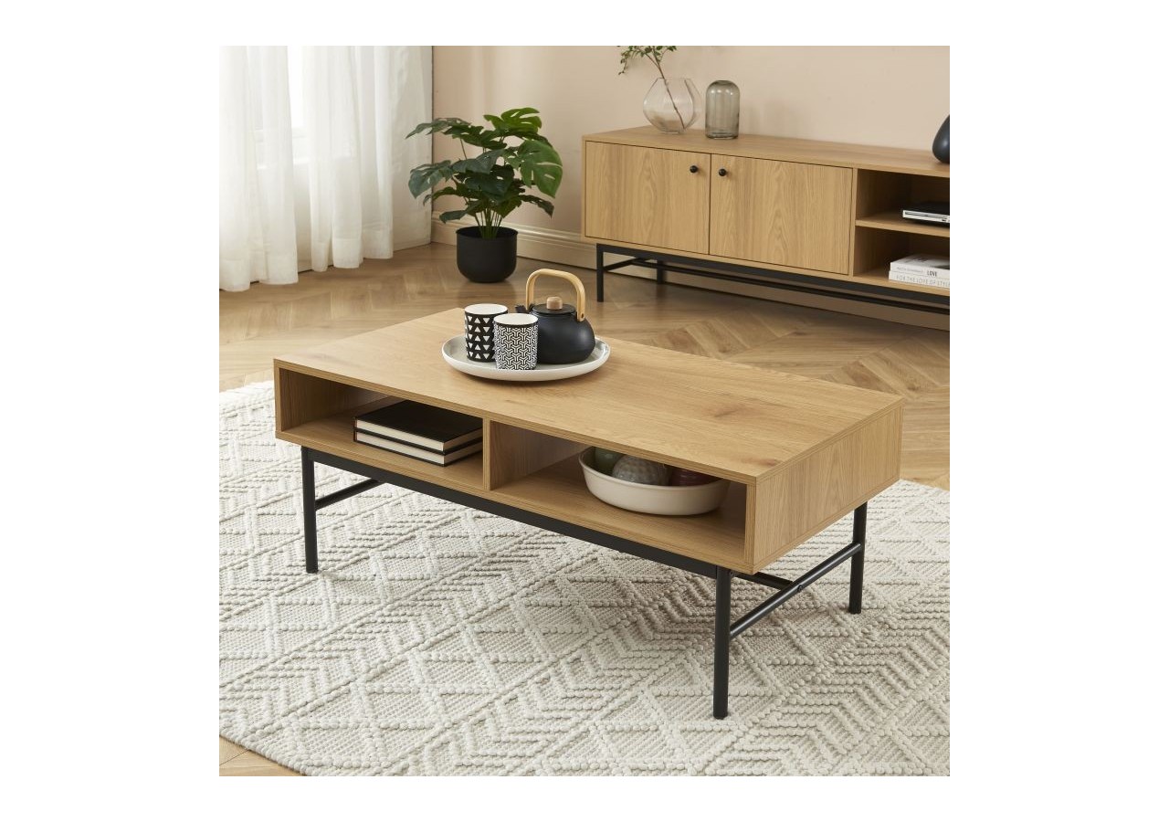 Table basse JAMES effet chêne pieds métal noir