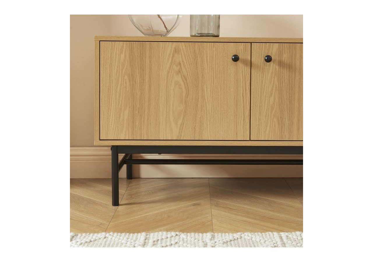 Meuble tv JAMES effet chêne pieds métal noir 150cm