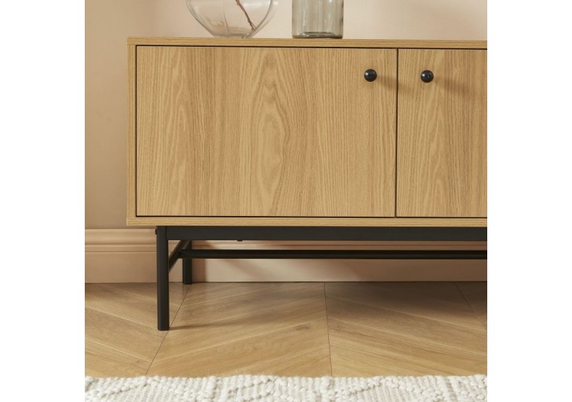 Meuble tv JAMES effet chêne pieds métal noir 150cm